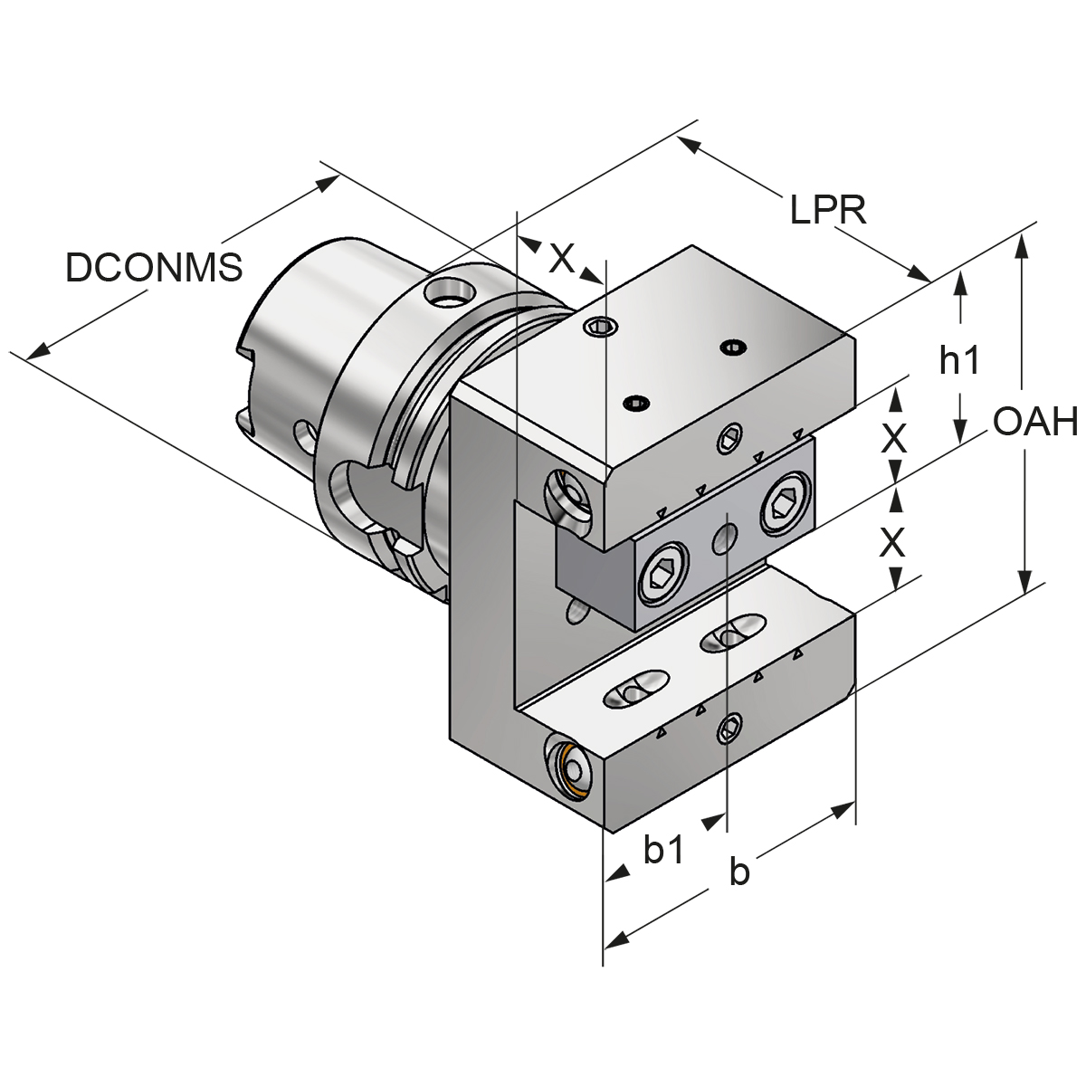 Technische Zeichnung Multi-Drehhalter 90° HSK 63-25-85 mit IK von Kemmler