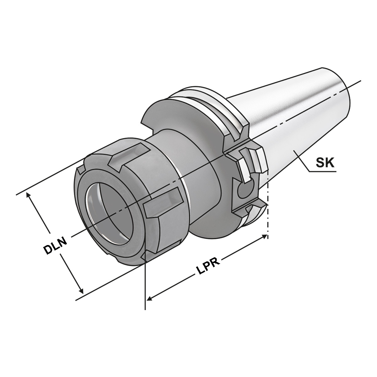 Technische Zeichnung Spannfutter SK 40-2/13-130 ER20 DIN 69871 AD/B von Kemmler