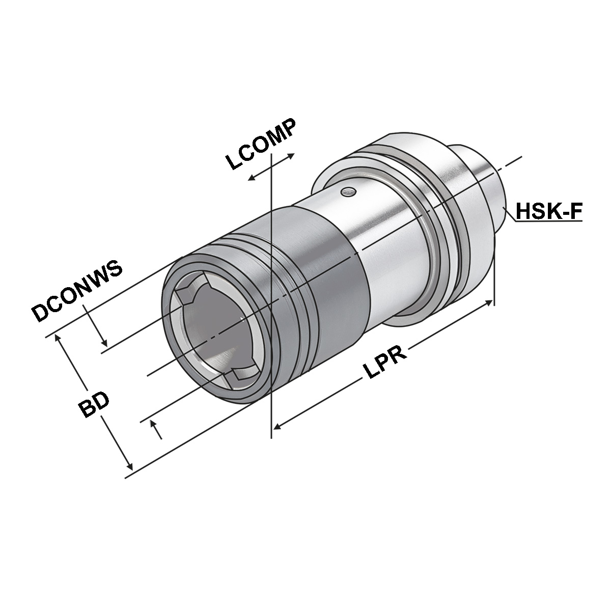 Technische Zeichnung Gewindeschneidfutter HSK 63 M3-M14 DIN 69893-F von Kemmler