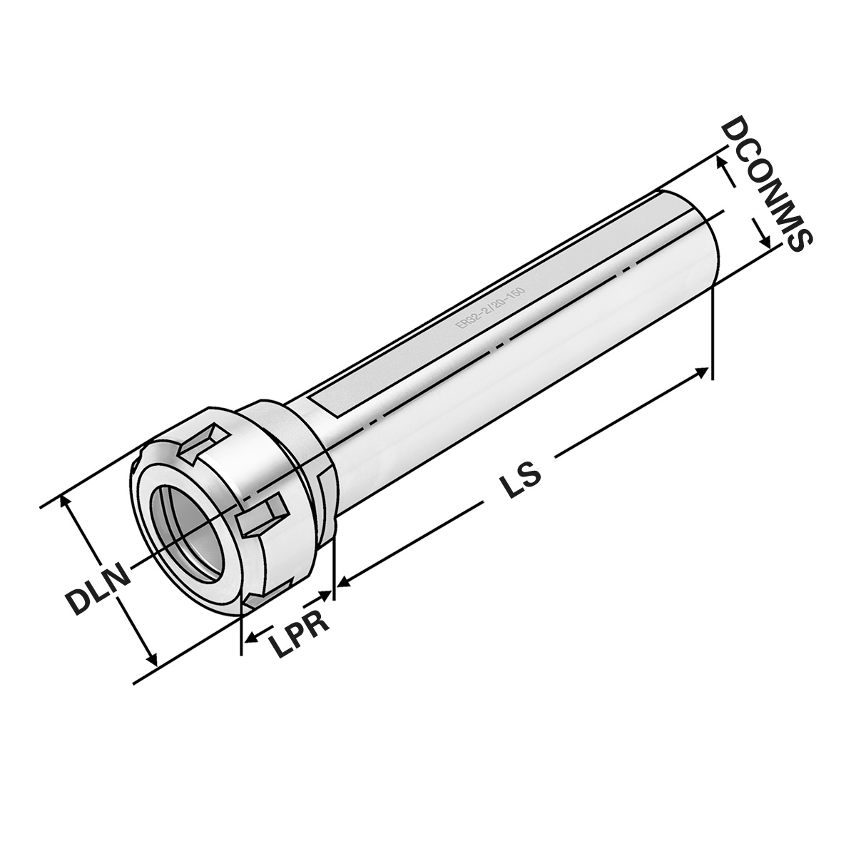 Technische Zeichnung Spannfutter Zylinderschaft ER25-2/16-150 von Kemmler