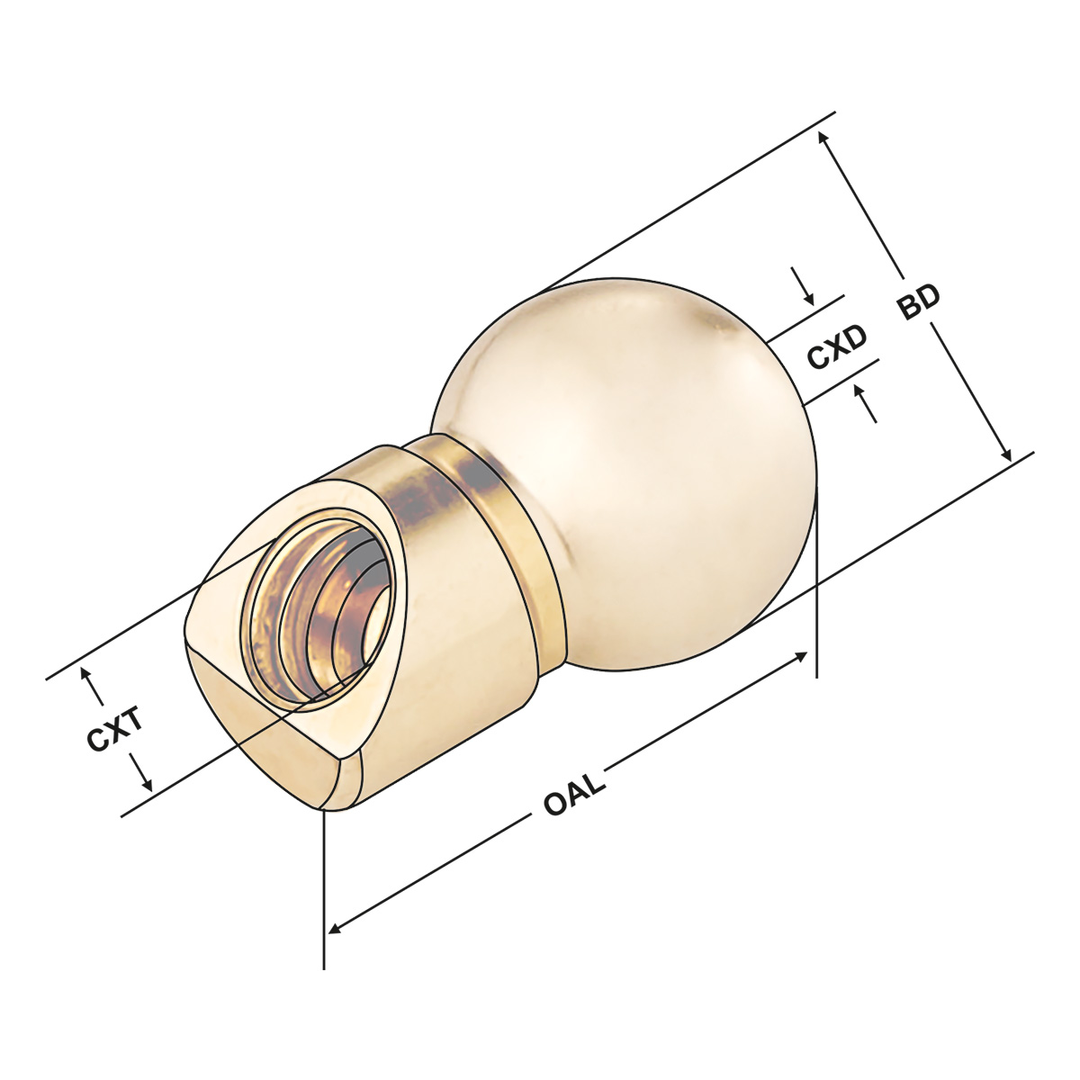 Technische Zeichnung Kugelspritzdüse (Messing) Ø 10 mm - 15,8 - M5 von Kemmler