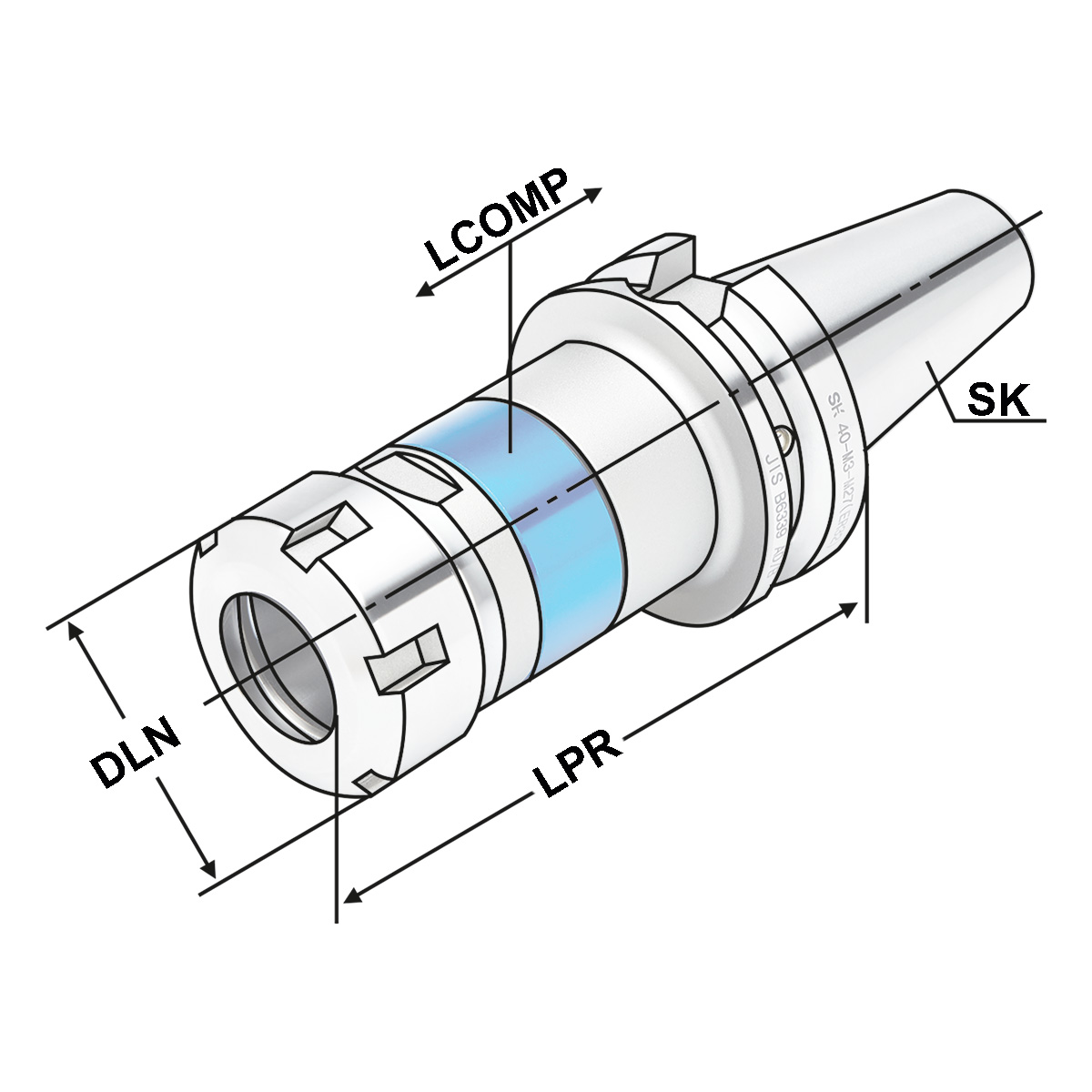 Technische Zeichnung Gewindeschneidfutter Synchro BT50 - M3-M12 (ER16) von Kemmler