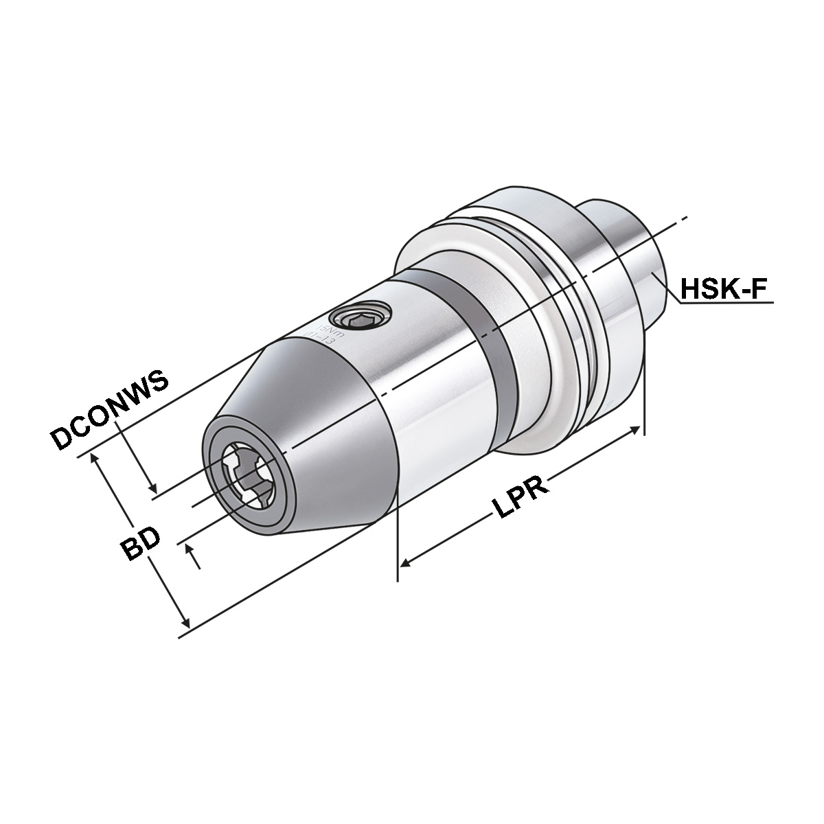 Technische Zeichnung CNC-Bohrfutter HSK 63-1/13-110 DIN 69893-F von Kemmler