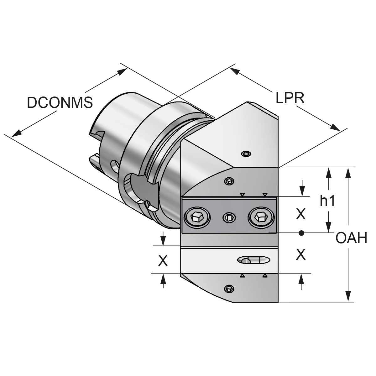 Technische Zeichnung Multi-Drehhalter 45° HSK 63-25-97 mit IK von Kemmler