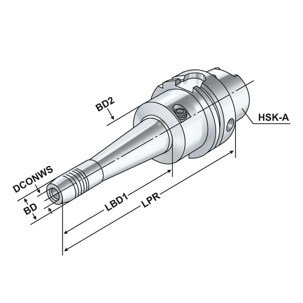 Technische Zeichnung Hydro-Dehnspannfutter HSK 63-08-160 DIN 69893-A von Kemmler