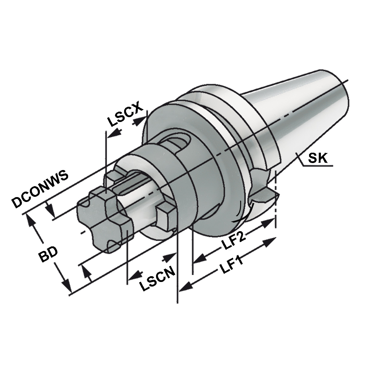 Technische Zeichnung Kombi-Aufsteckfräserdorn BT 40-27-160 MAS/BT von Kemmler