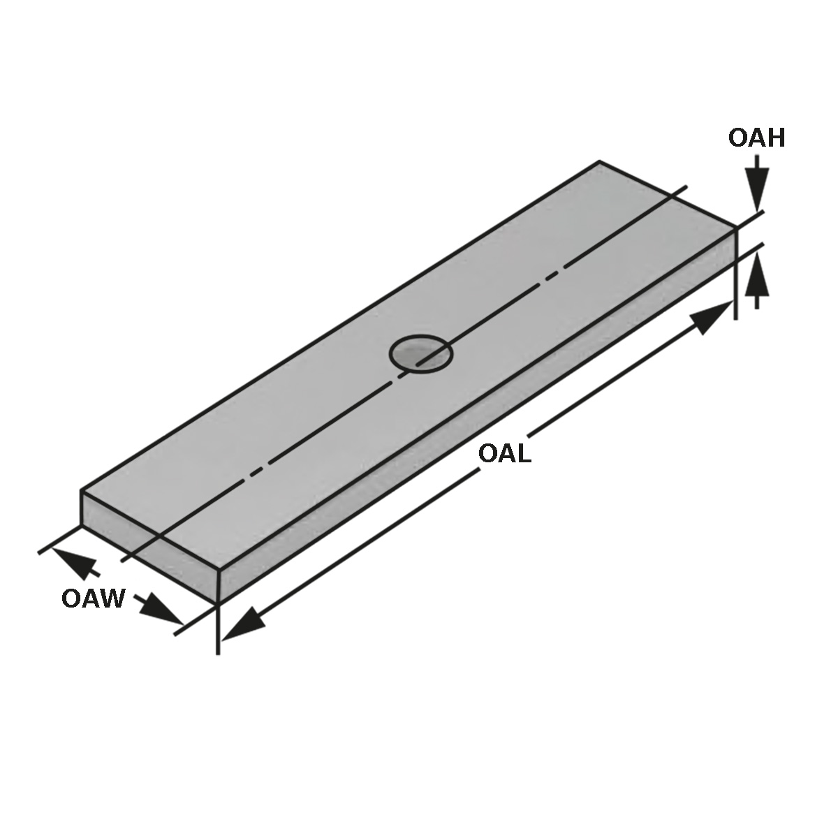 Technische Zeichnung Unterlegplatte 14 x 4 x 54 von Kemmler