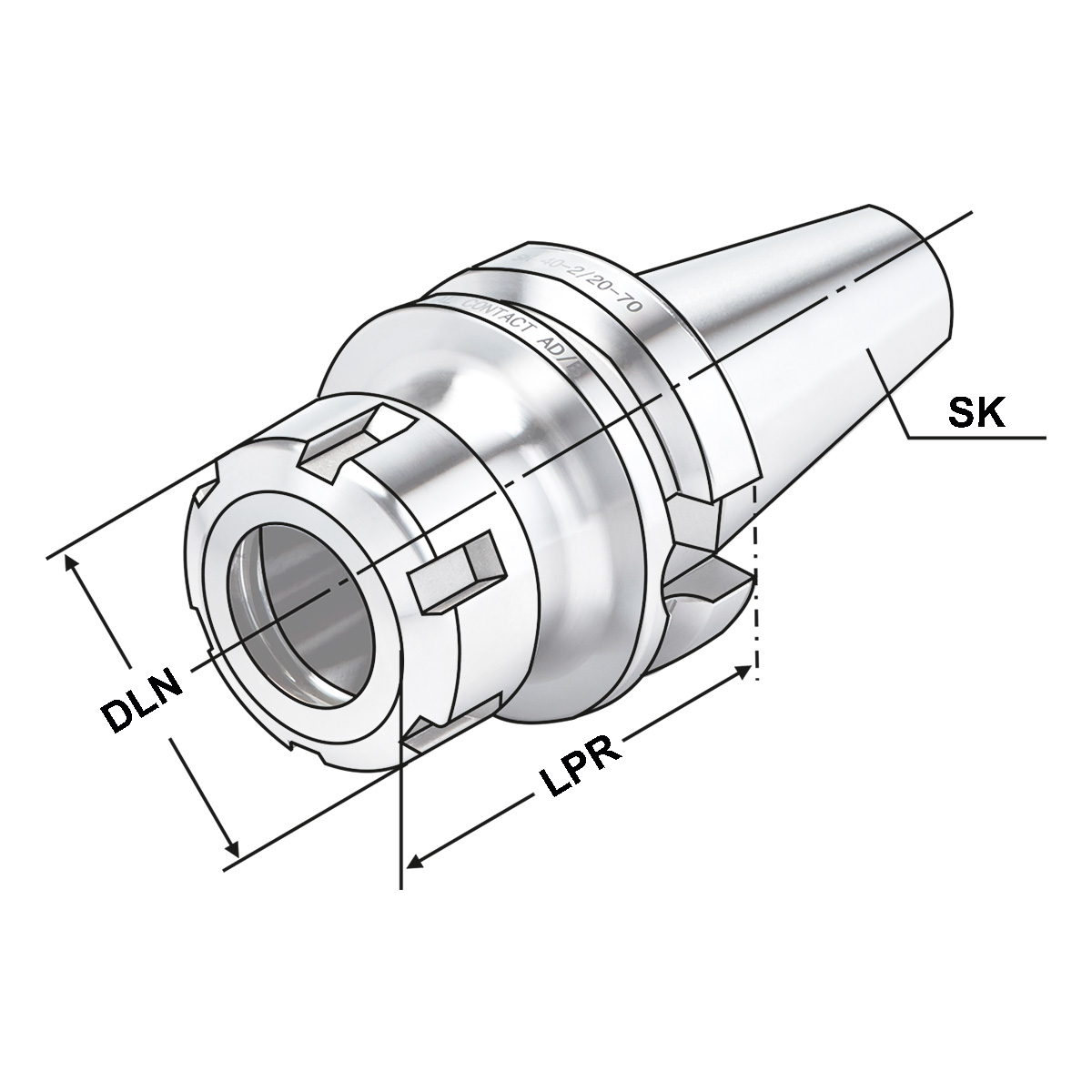 Technische Zeichnung Spannfutter BT 40-2/16-160 ER25 MAS-BT von Kemmler