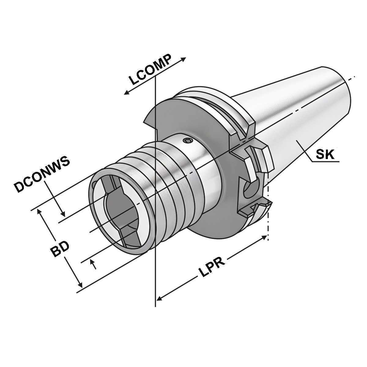 Technische Zeichnung Gewindeschneidfutter SK 50 - M14-M36 - Gr.3 von Kemmler