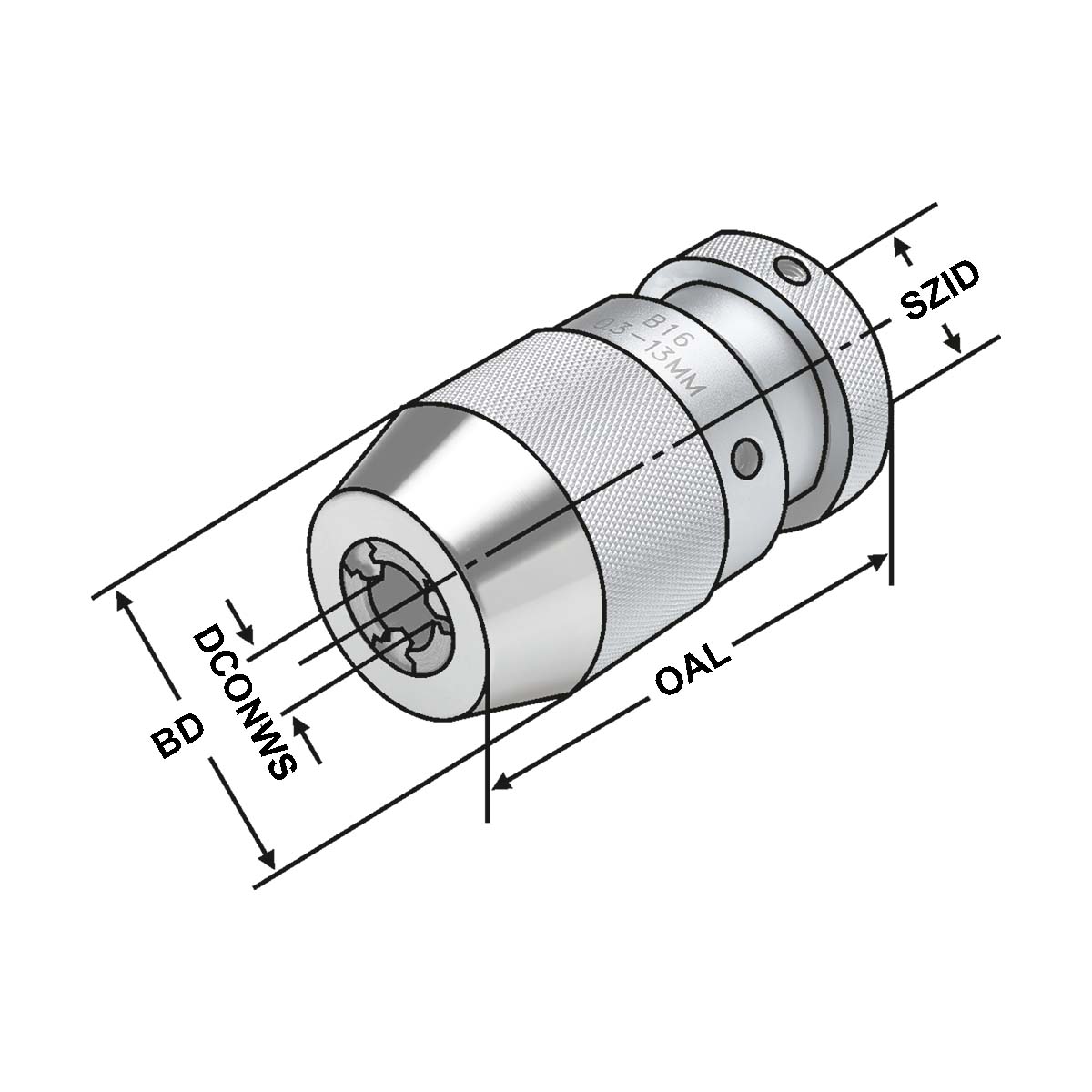 Technische Zeichnung Bohrfutter 3/16 - B 16 von Kemmler