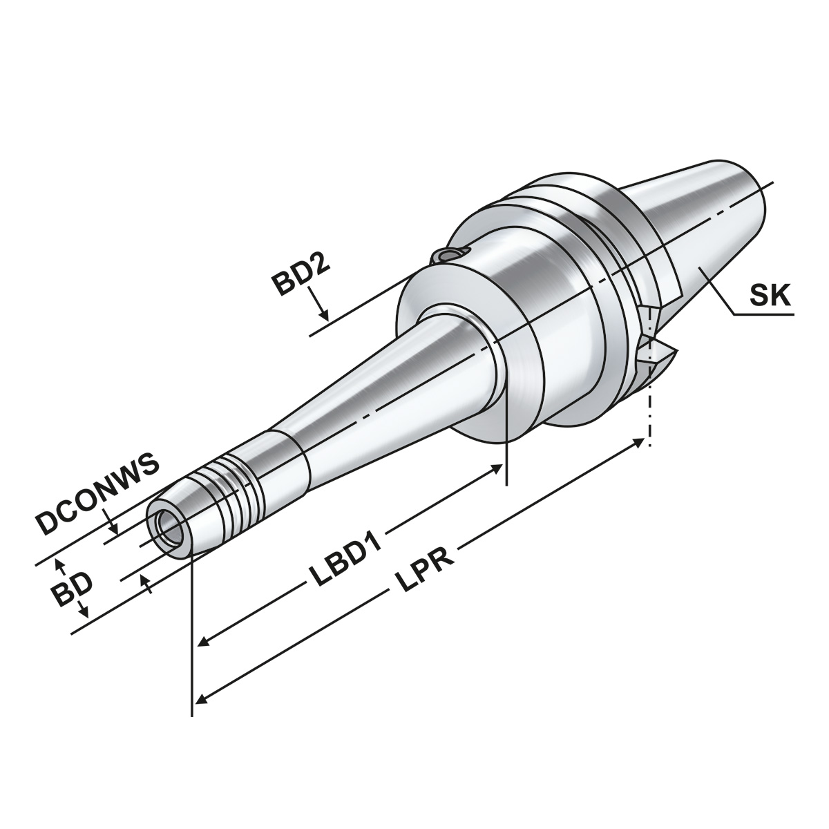 Technische Zeichnung Hydro-Dehnspannfutter BT 40-10-160 von Kemmler