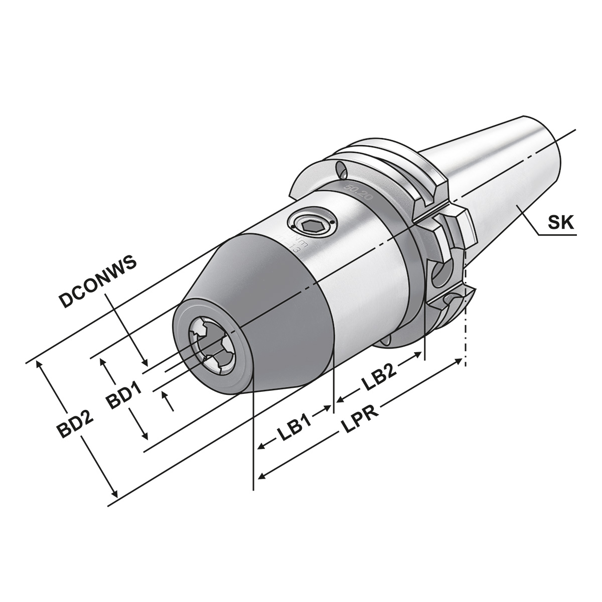 Technische Zeichnung CNC-Bohrfutter SK40-2,5/16 -95 | SK-DC | AD/AF von Kemmler