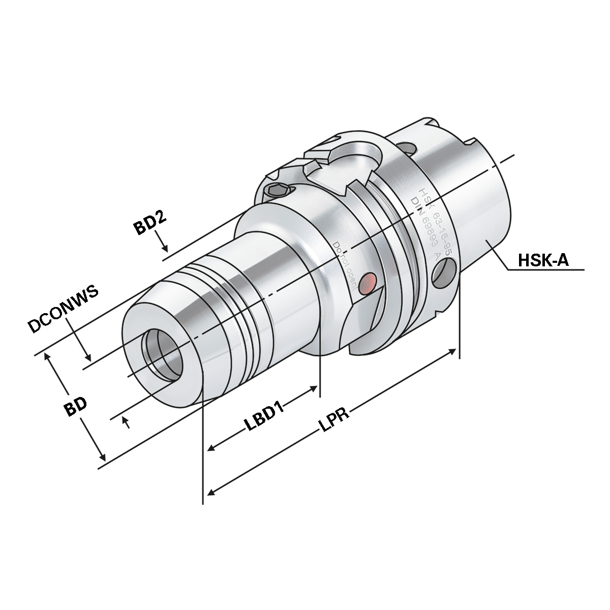 Technische Zeichnung Hydro-Dehnspannfutter HSK 100-18-100 DIN 69893-A von Kemmler