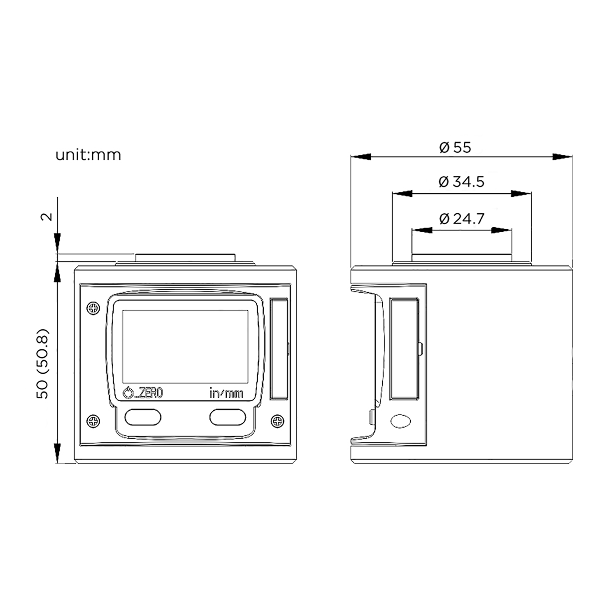 Technische Zeichnung Null-Einstellgerät digital (mit Magnet) von Kemmler