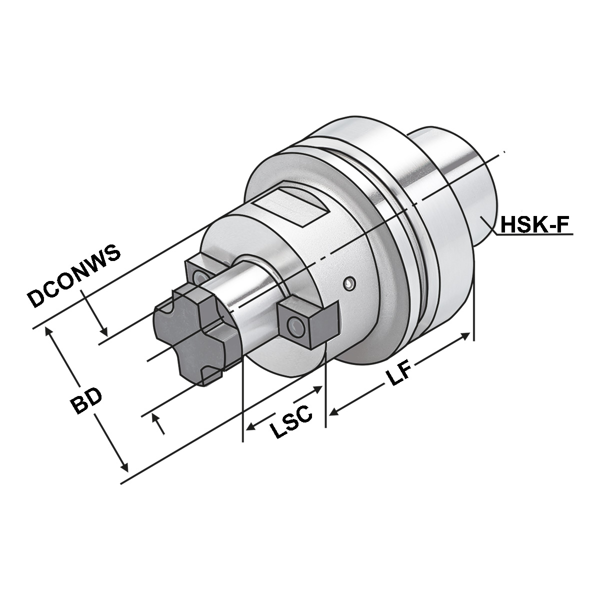 Technische Zeichnung Quernut-Aufsteckdorn HSK 63-32-60 DIN 69893-F von Kemmler
