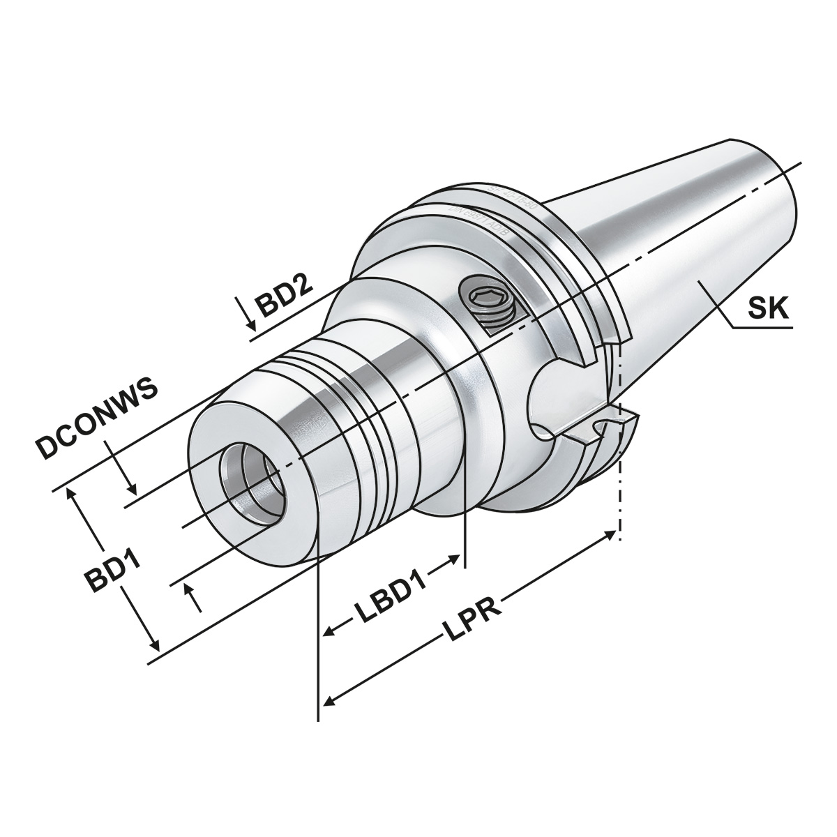 Technische Zeichnung Hydro-Dehnspannfutter SK 40-25-117 | SK-DC | AD/AF von Kemmler