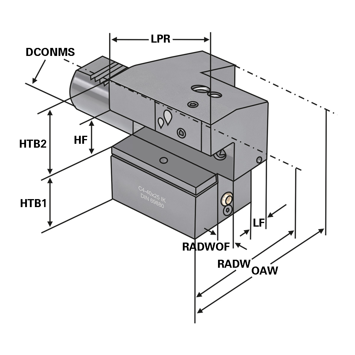 Technische Zeichnung Axial-Werkzeughalter C4-30x20 von Kemmler