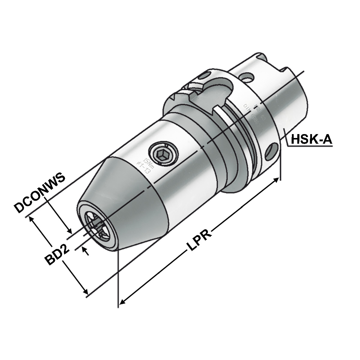 Technische Zeichnung CNC-Bohrfutter HSK 100-2,5/16-112 DIN 69893-A von Kemmler