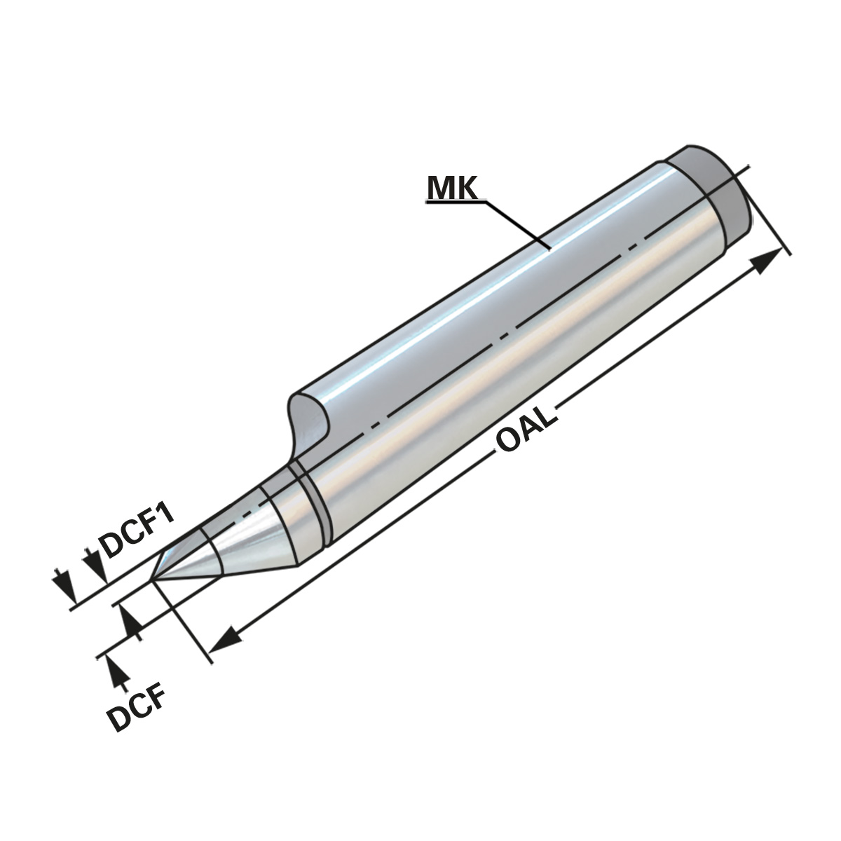 Technische Zeichnung Hartmetall Zentrierspitzen | MK 5 | DIN 806 HE von Kemmler