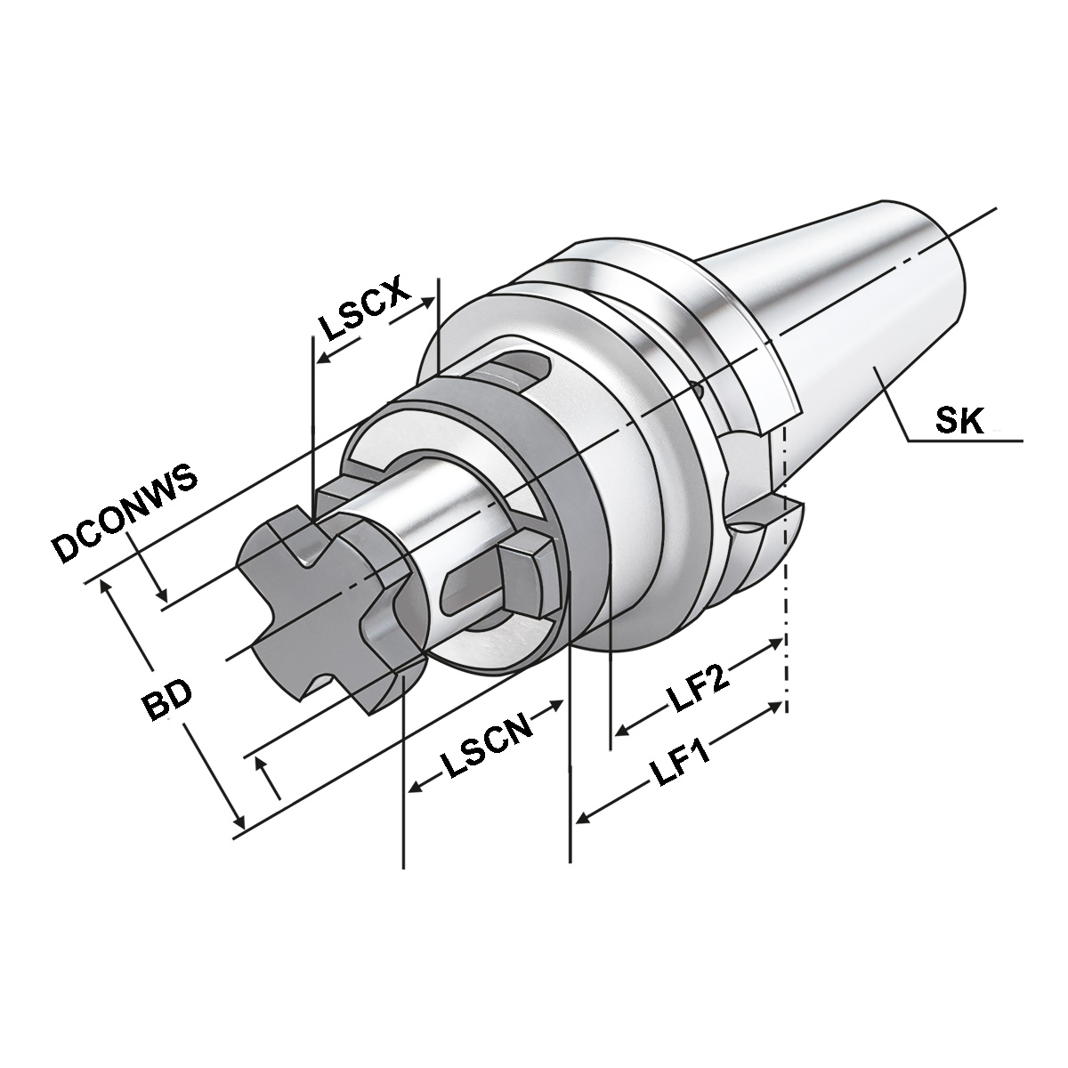 Technische Zeichnung Kombi-Aufsteckfräserdorn BT 30-16-45 MAS/BT von Kemmler