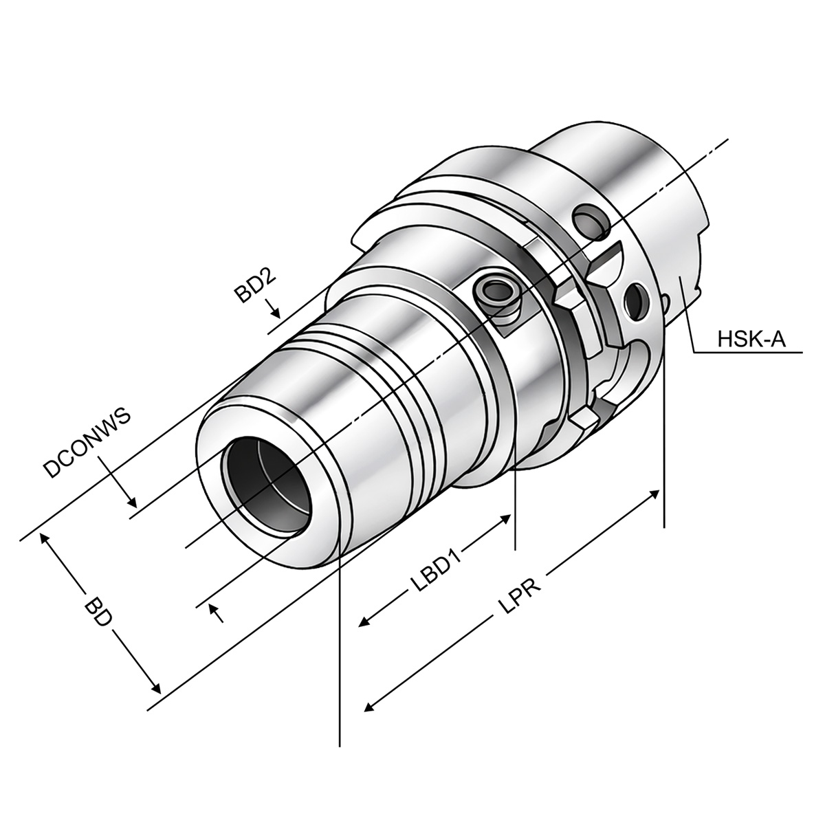 Technische Zeichnung Hydro-Dehnspannfutter HSK 63-08-70 DIN 69893-A von Kemmler