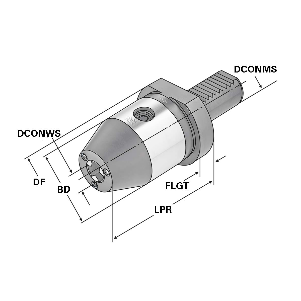 Technische Zeichnung CNC-Bohrfutter 30x2,5-16 mit Kugelspritzdüsen von Kemmler