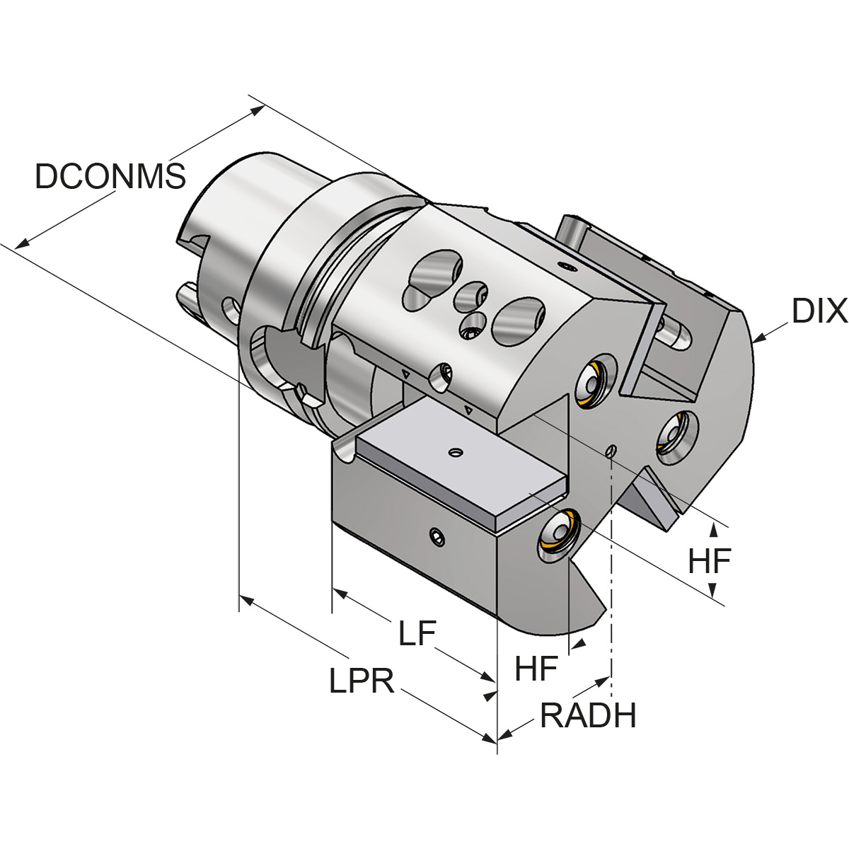 Technische Zeichnung Drehhalter 3-fach HSK 63-25-100 mit IK von Kemmler