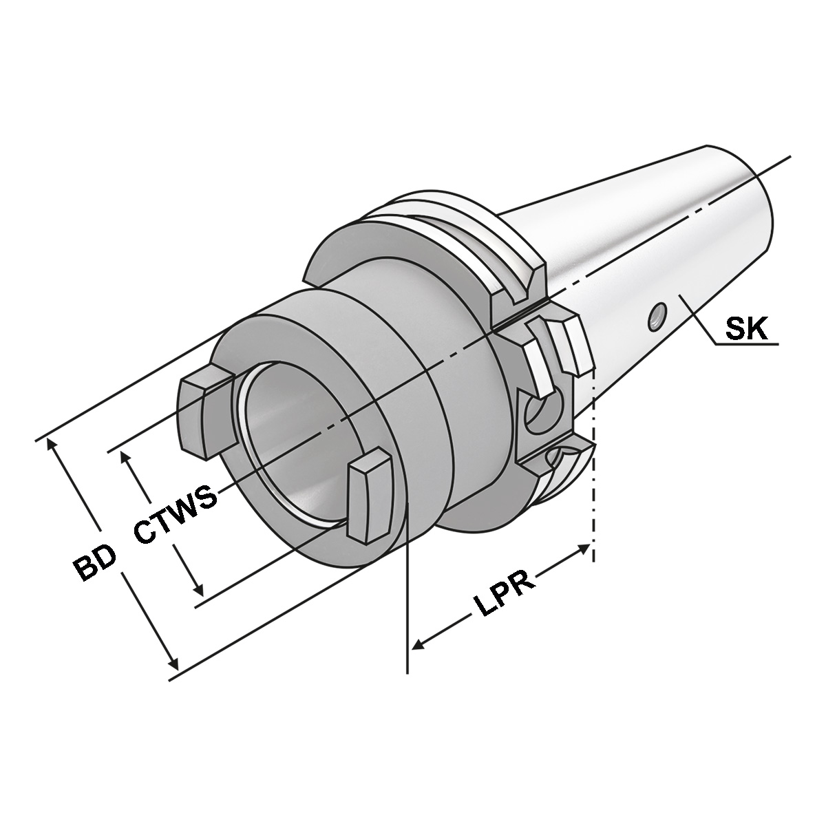 Technische Zeichnung Reduzierhülse SK 40 - SK 40 - 100 DIN 69871 A von Kemmler