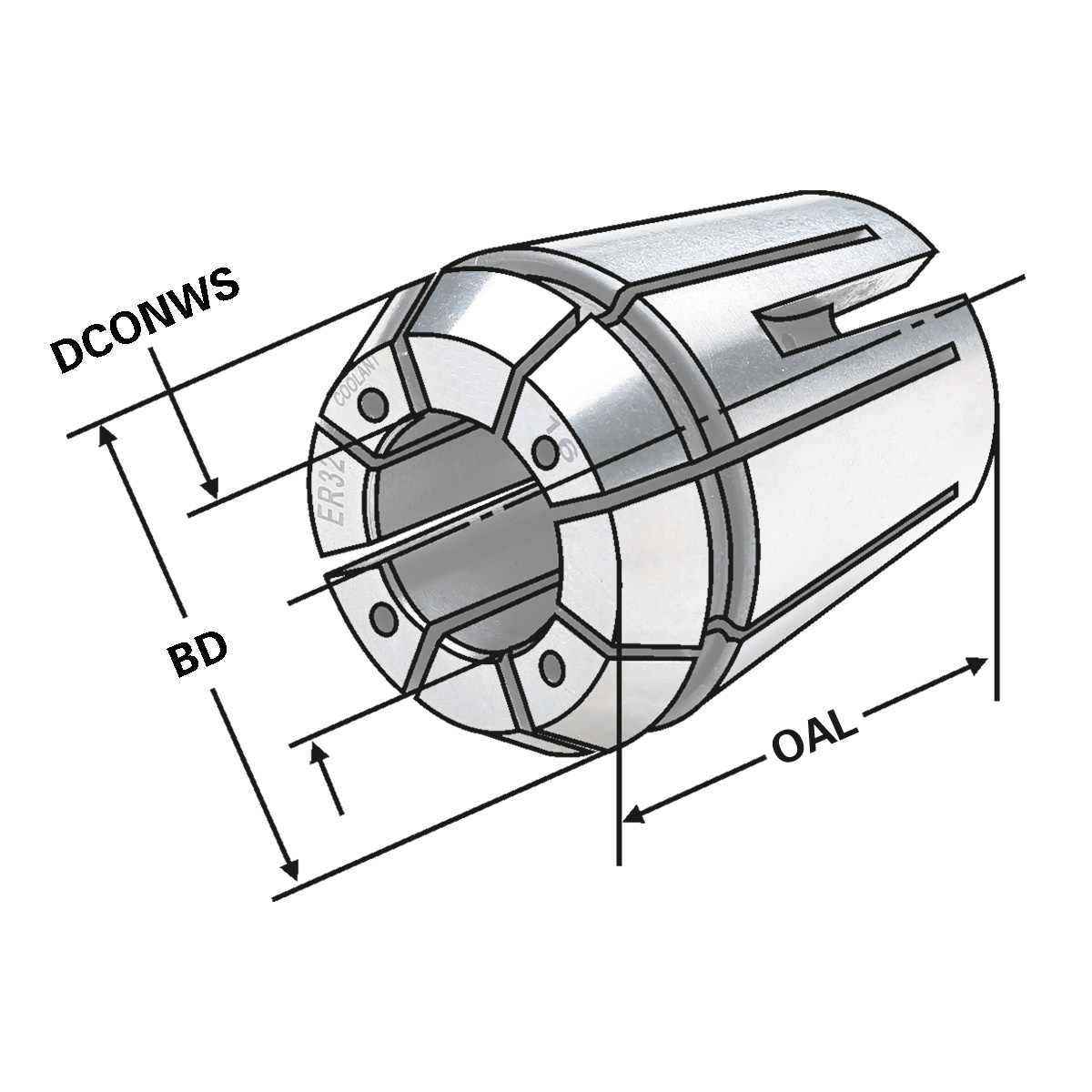 Technische Zeichnung Spannzangen 430GC/ER25 | 8 x 6,2|Innenvierkant|IK von Kemmler