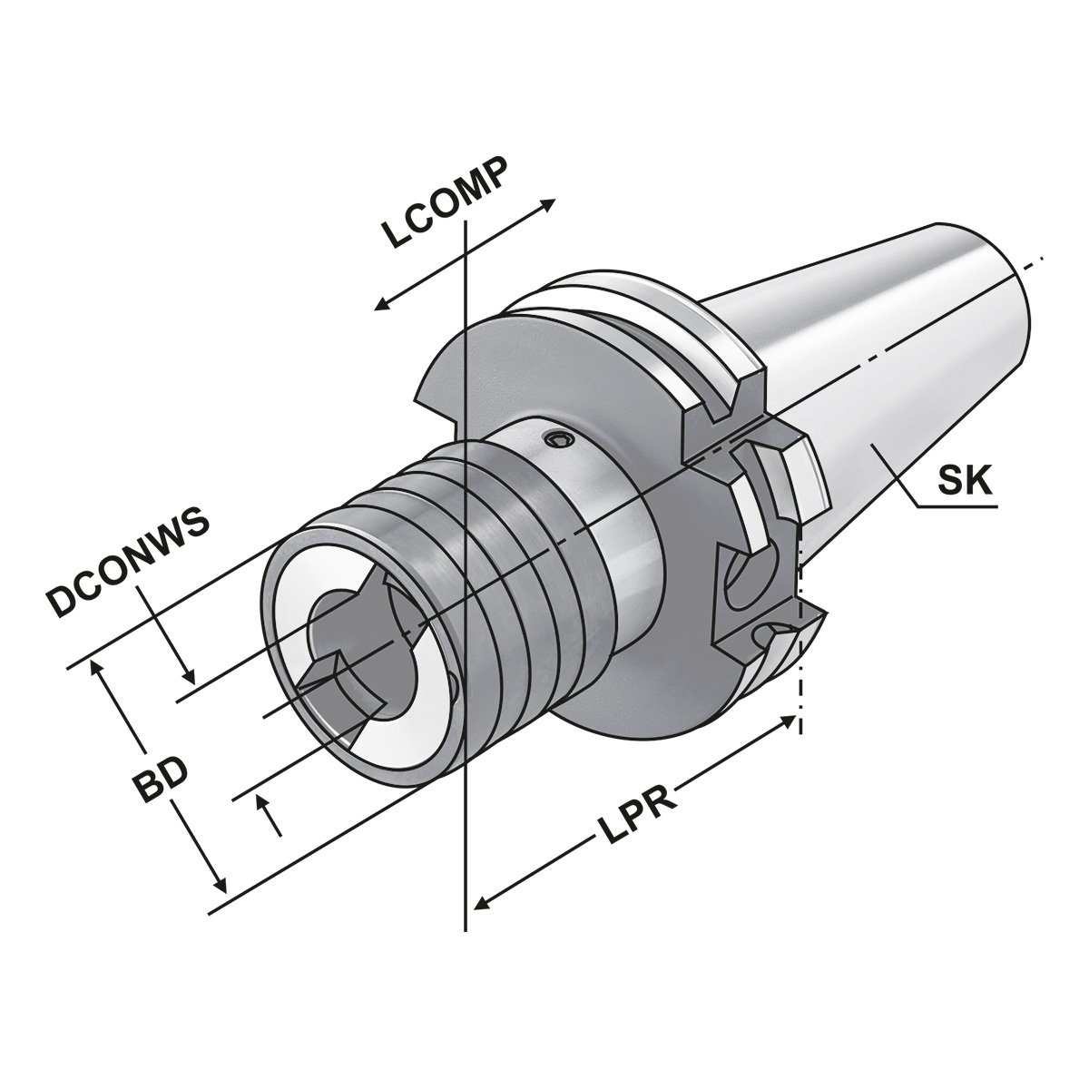 Technische Zeichnung Gewindeschneidfutter SK 40 - M3-M14 | SK-DC | U von Kemmler