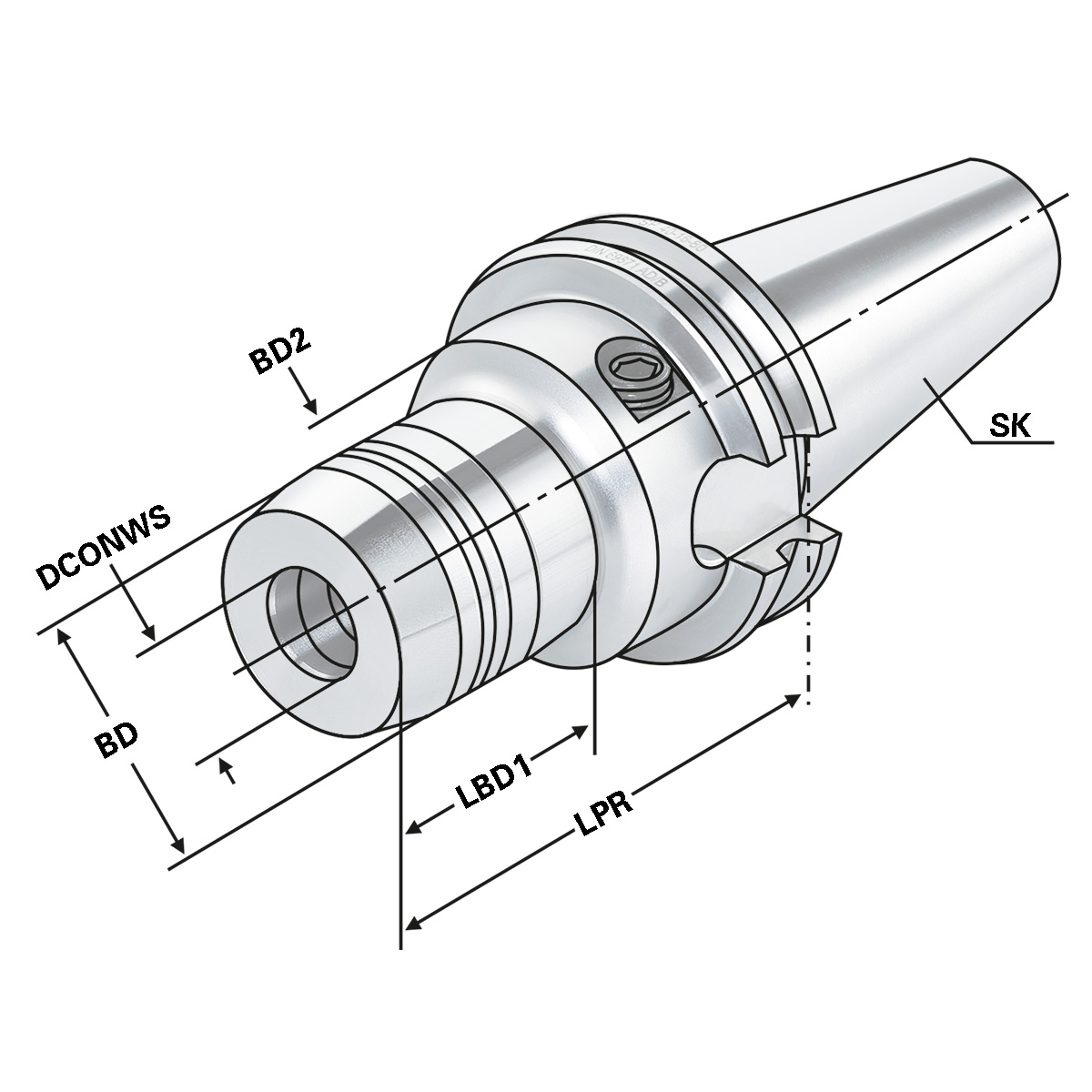 Technische Zeichnung Hydro-Dehnspannfutter SK 40-08-68 von Kemmler
