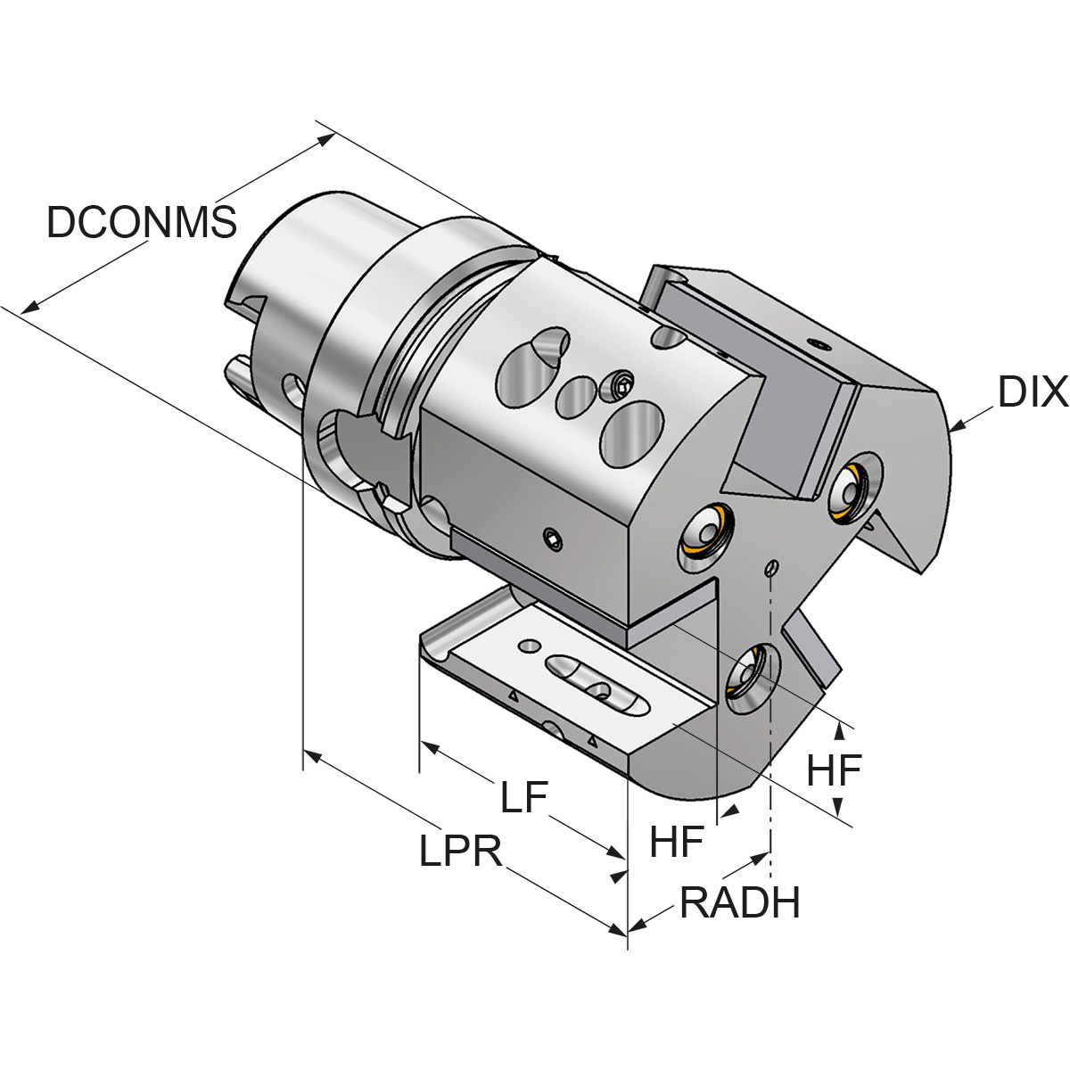Technische Zeichnung Drehhalter 3-fach HSK 63-25-100 mit IK von Kemmler