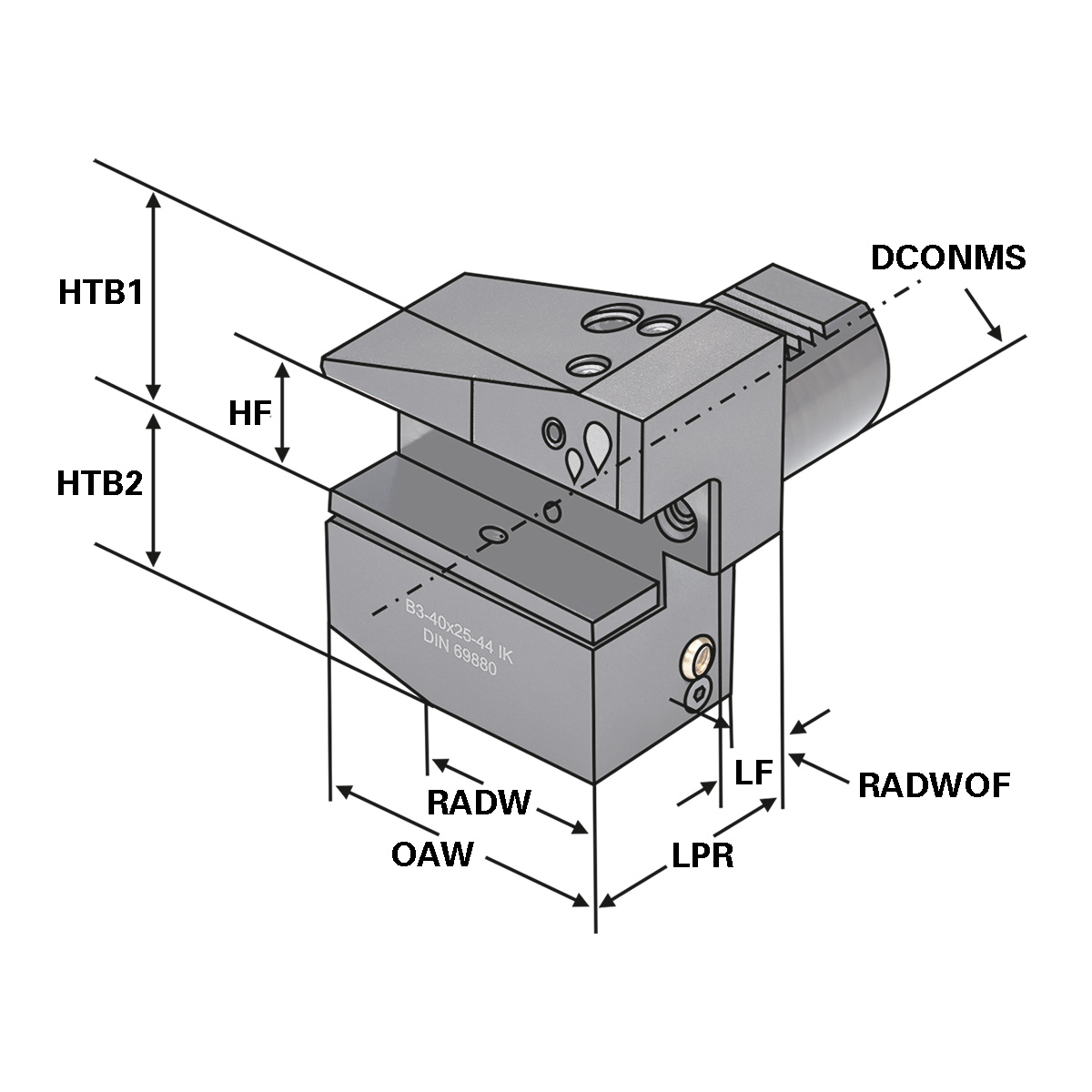 Technische Zeichnung Radial-Werkzeughalter B3-50x32-55 von Kemmler