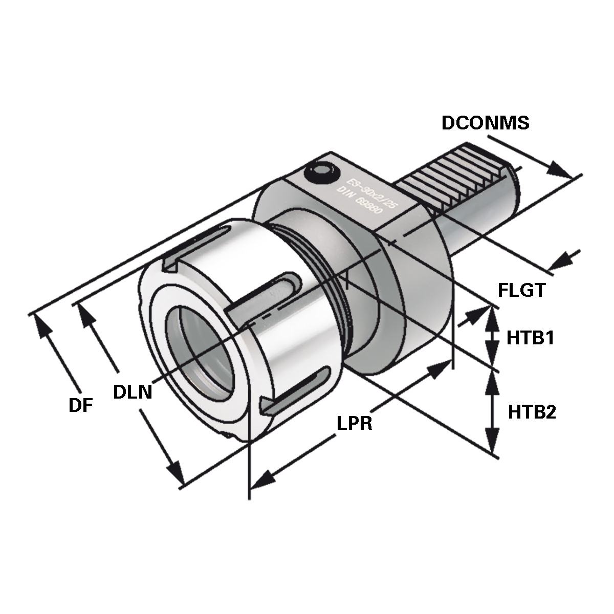 Technische Zeichnung Spannzangenhalter E3-50x3-32 DIN 69880 von Kemmler