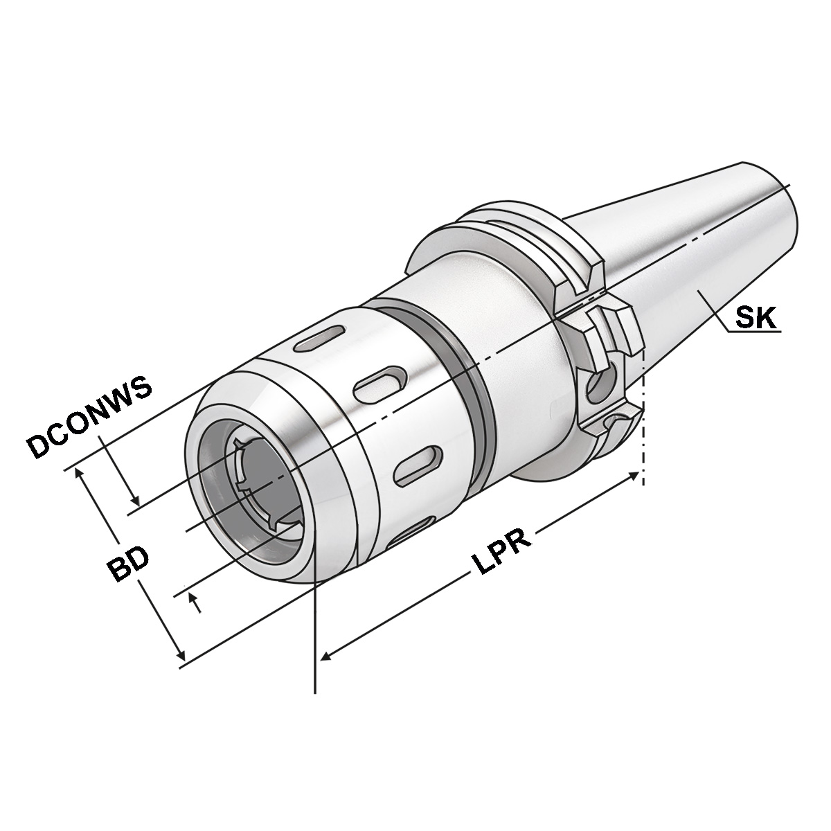 Technische Zeichnung Kraftspannfutter SK 50-32-90 DIN 69871 AD/B von Kemmler