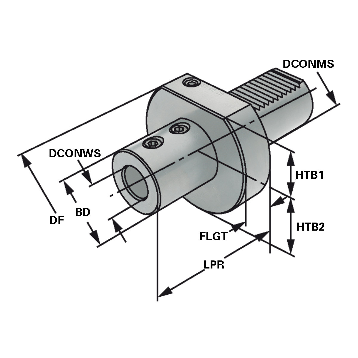 Technische Zeichnung Halter für Wendeplattenbohrer E1-25x25 DIN 69880 von Kemmler