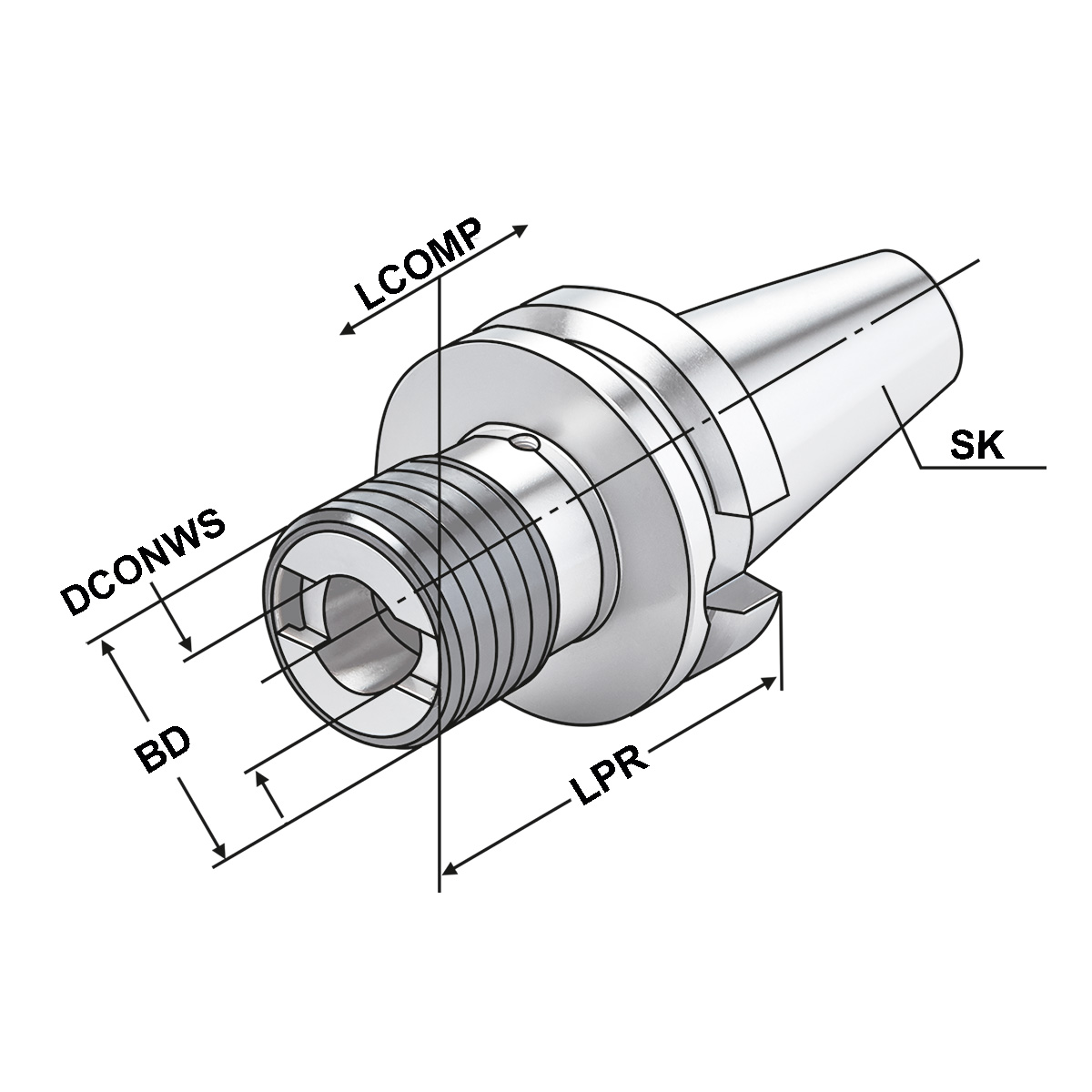 Technische Zeichnung Gewindeschneidfutter BT 40 - M3-M14 - Gr.1 von Kemmler