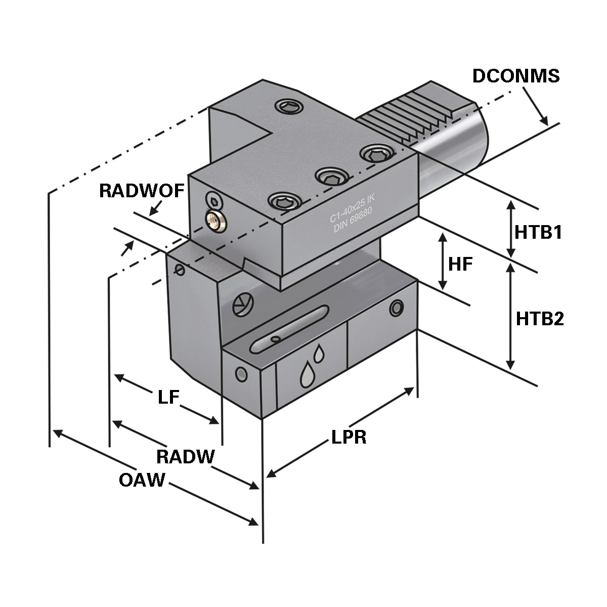 Technische Zeichnung Axial-Werkzeughalter C1-30x20 von Kemmler