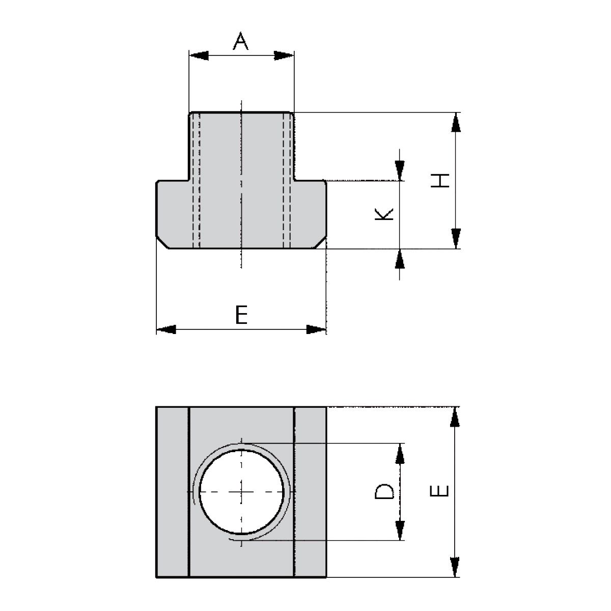 Technische Zeichnung T-Nuten (T-Nutensteine) M 8x10 von Kemmler