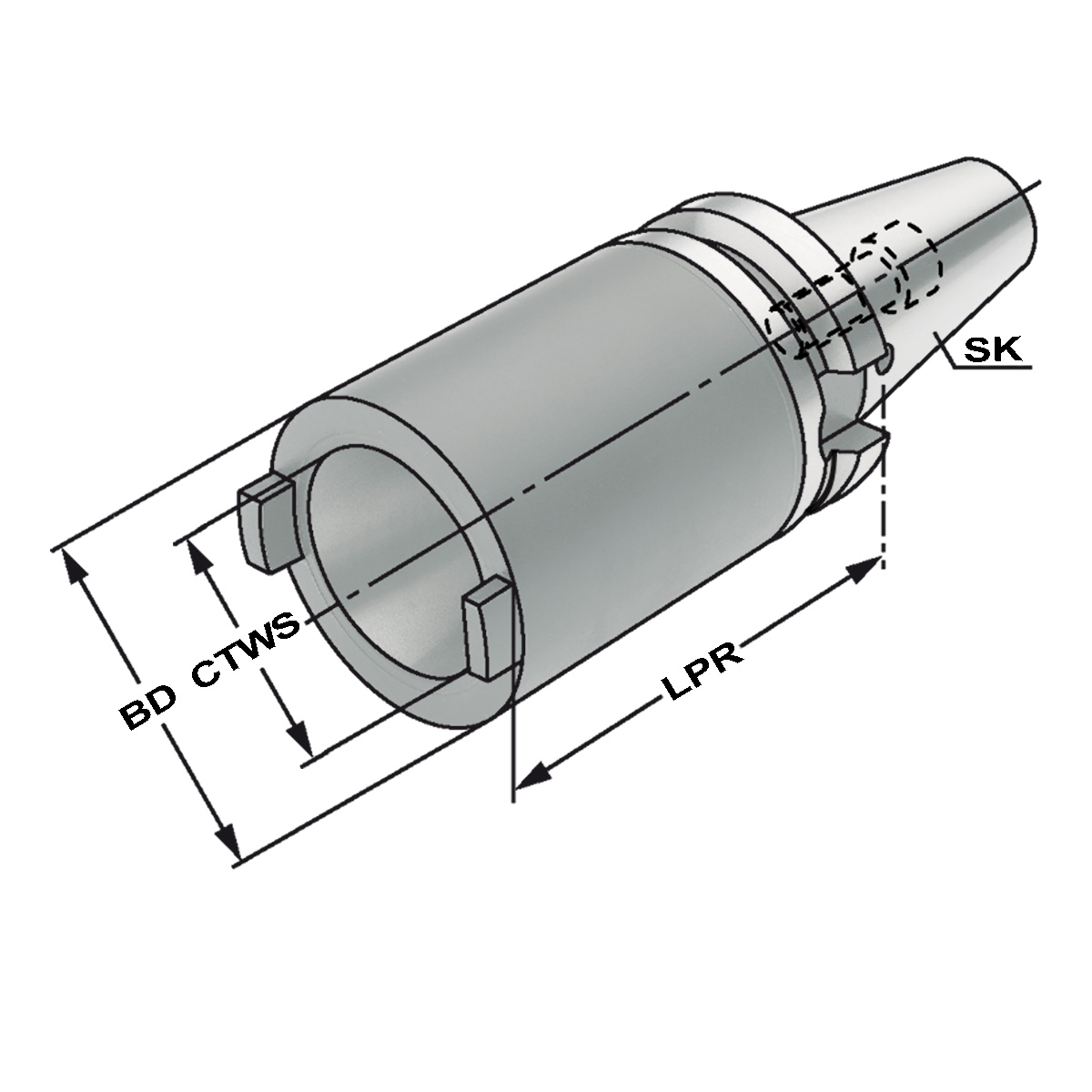 Technische Zeichnung Reduzierhülse BT 50 - SK 40 - 70 von Kemmler