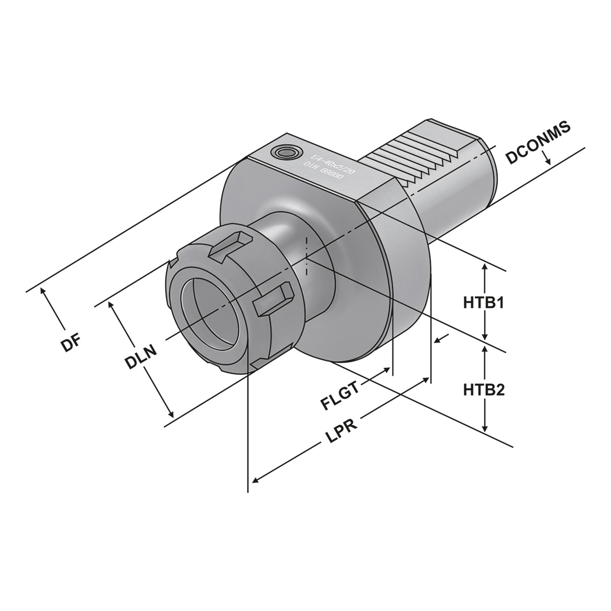 Technische Zeichnung Spannzangenhalter E4-50x3-26 DIN 69880 ER40 von Kemmler