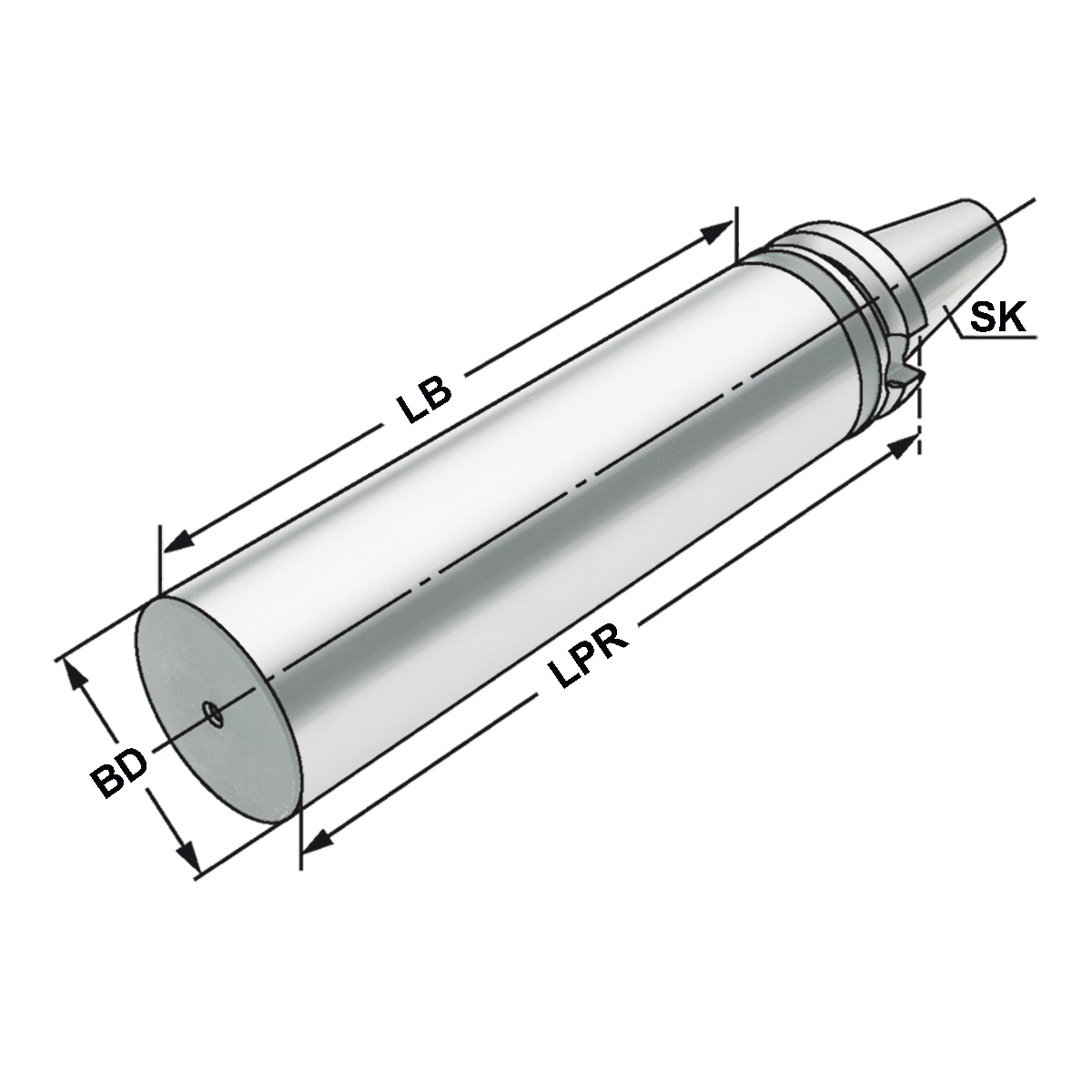Technische Zeichnung Bohrstangenrohling BT 40-63-250 MAS/BT von Kemmler