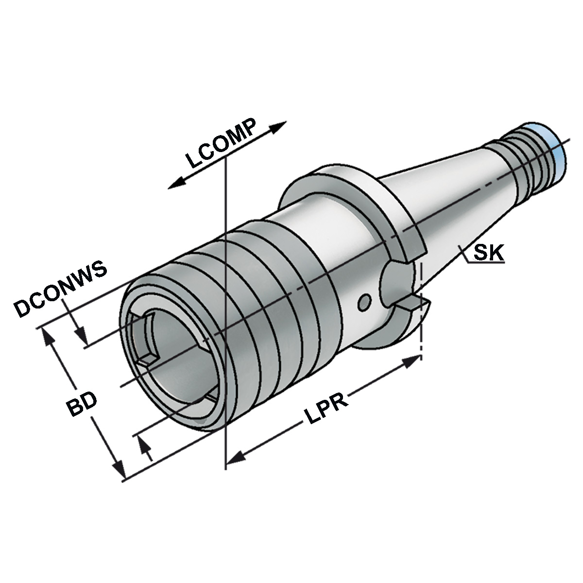 Technische Zeichnung Gewindeschneidfutter SK 30 M3-M14 DIN2080 von Kemmler