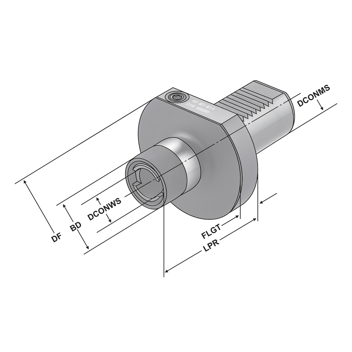 Technische Zeichnung Gewindeschneidfutter 40xM3/M14 DIN69880 von Kemmler