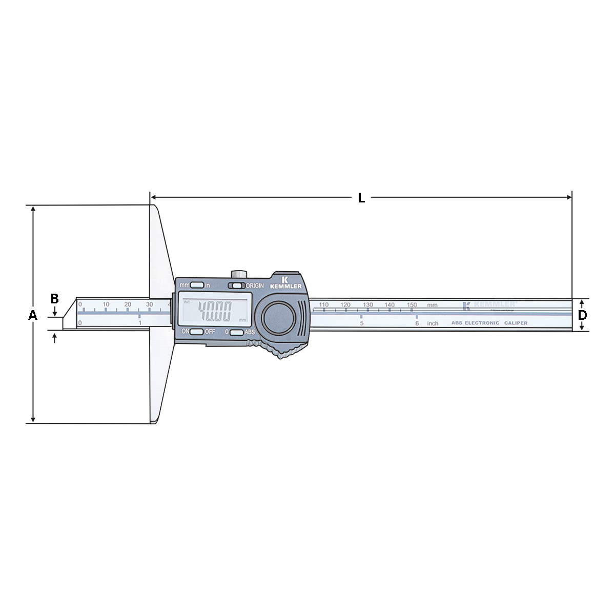Technische Zeichnung Digitaler Tiefenmessschieber 0-200mm von Kemmler