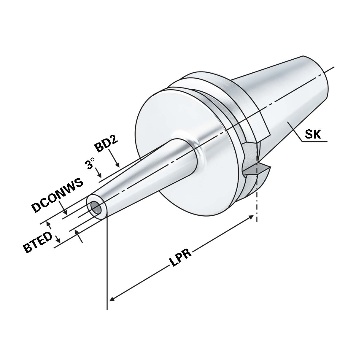Technische Zeichnung Schrumpffutter BT 40-10-120 MAS/BT schlank von Kemmler