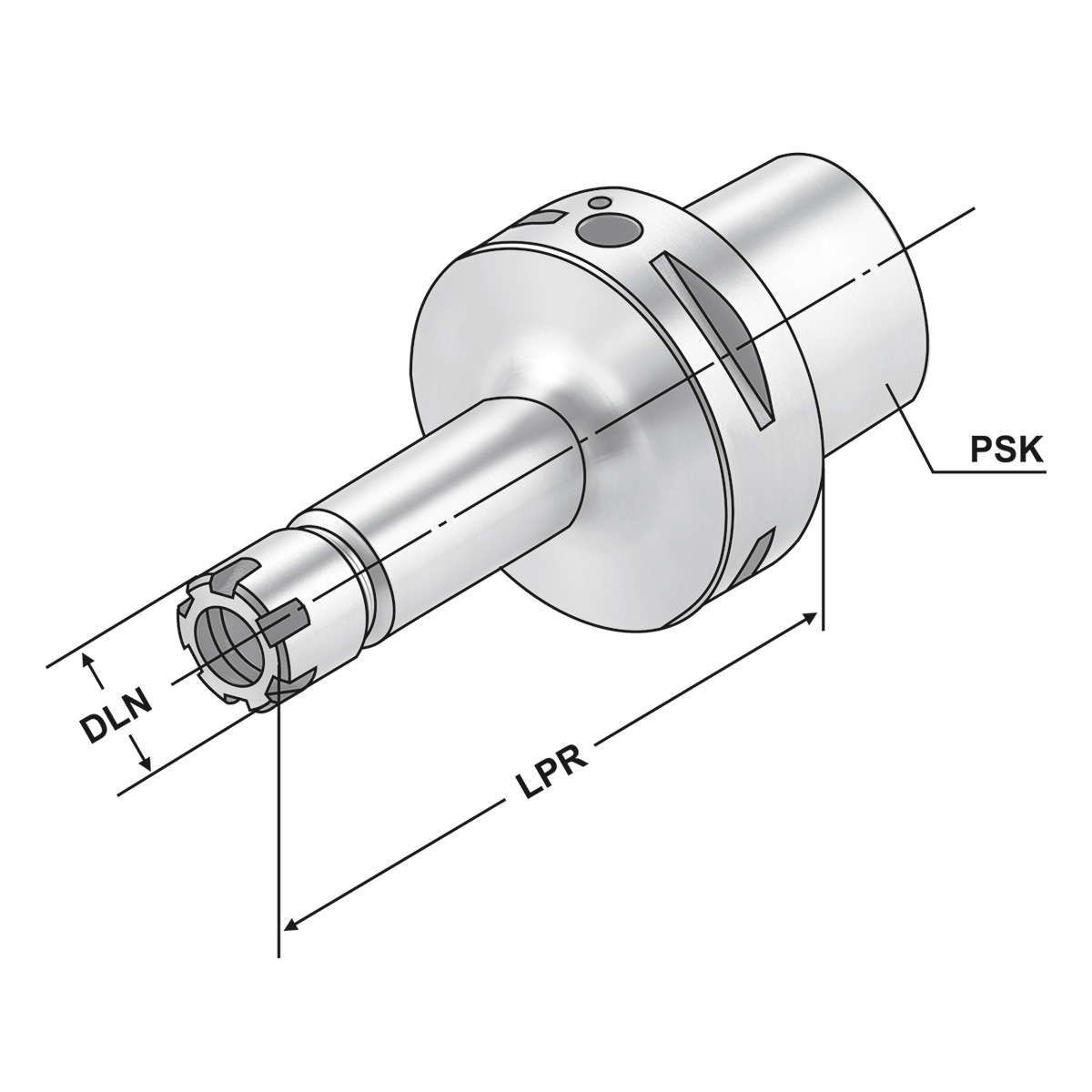 Technische Zeichnung Spannfutter PSK 63-1/10-100 ER16 - Mini ISO 26623 von Kemmler