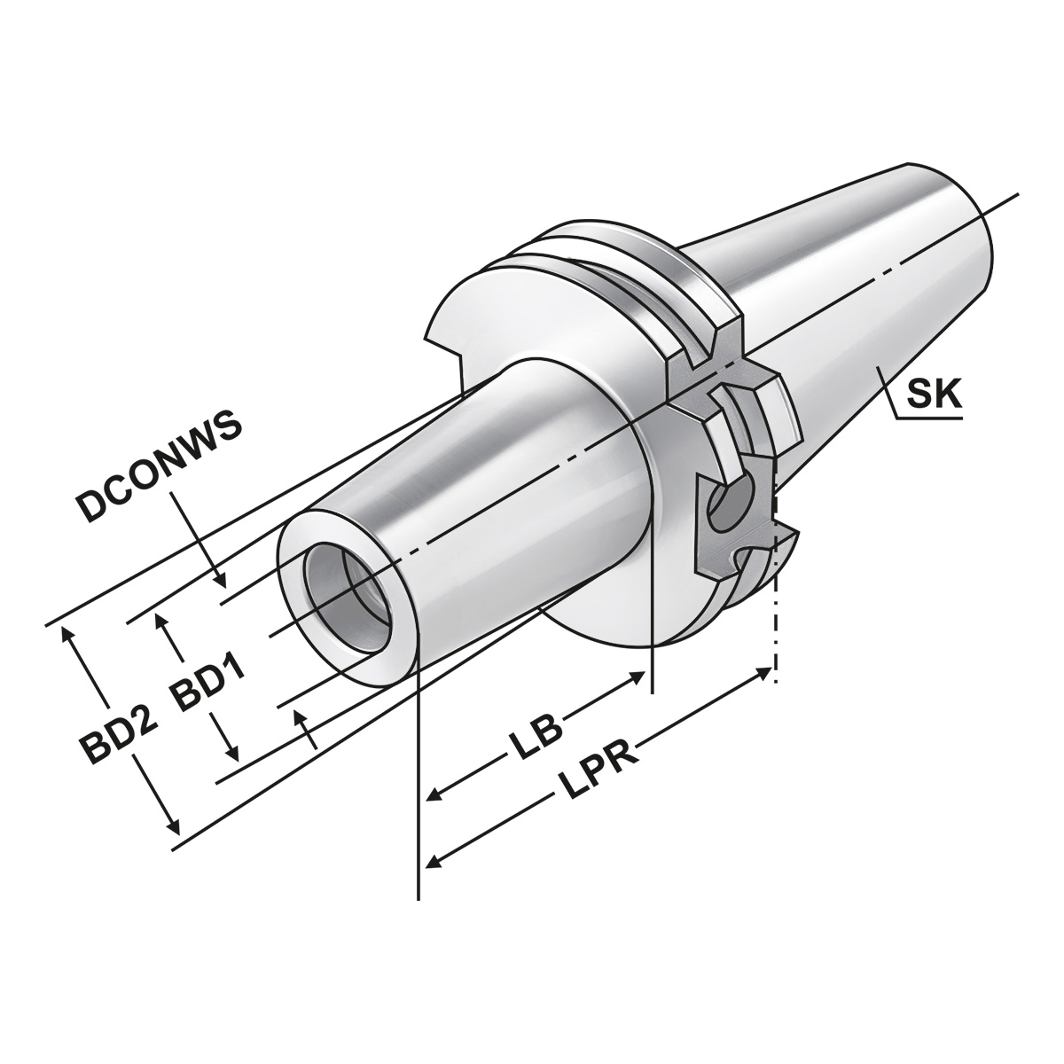 Technische Zeichnung Fräsaufnahme Einschraubfräser SK40-M16-69-L50 DC von Kemmler