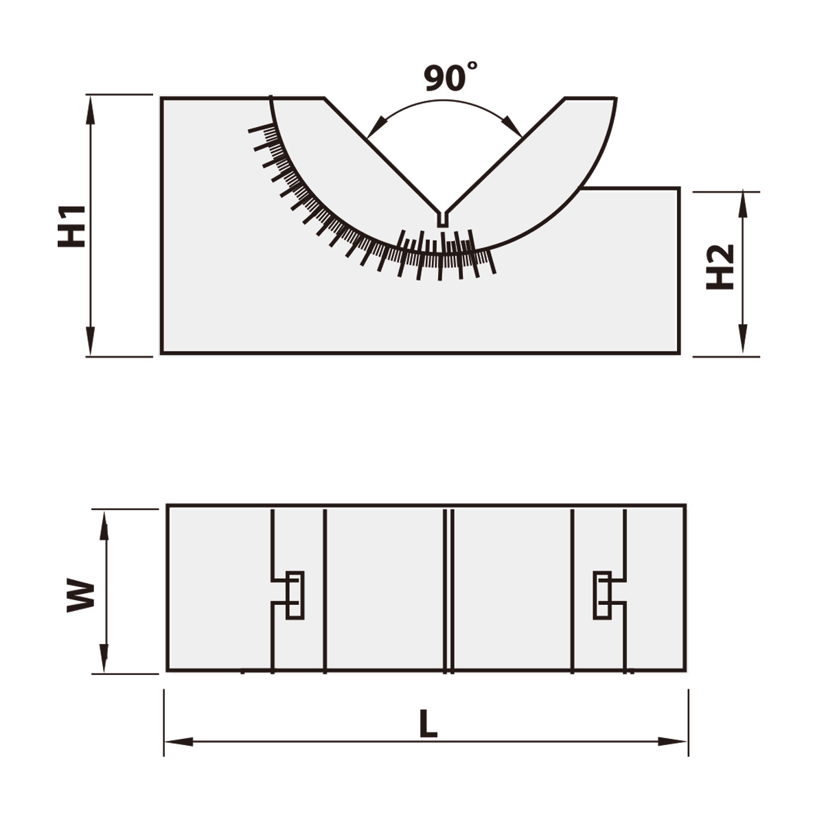 Technische Zeichnung Winkelprisma, einstellbar 75x25x36x25 von Kemmler