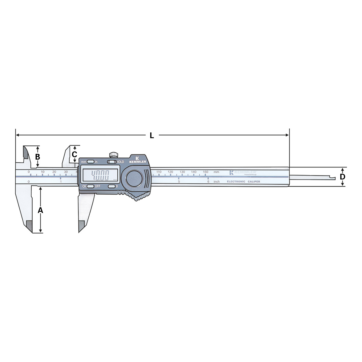 Technische Zeichnung Digitaler Messschieber | 0-150mm von Kemmler